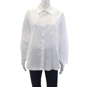 We Are Womens Long Sleeves Crew Neck Button Down Shirt White Cotton Size Small